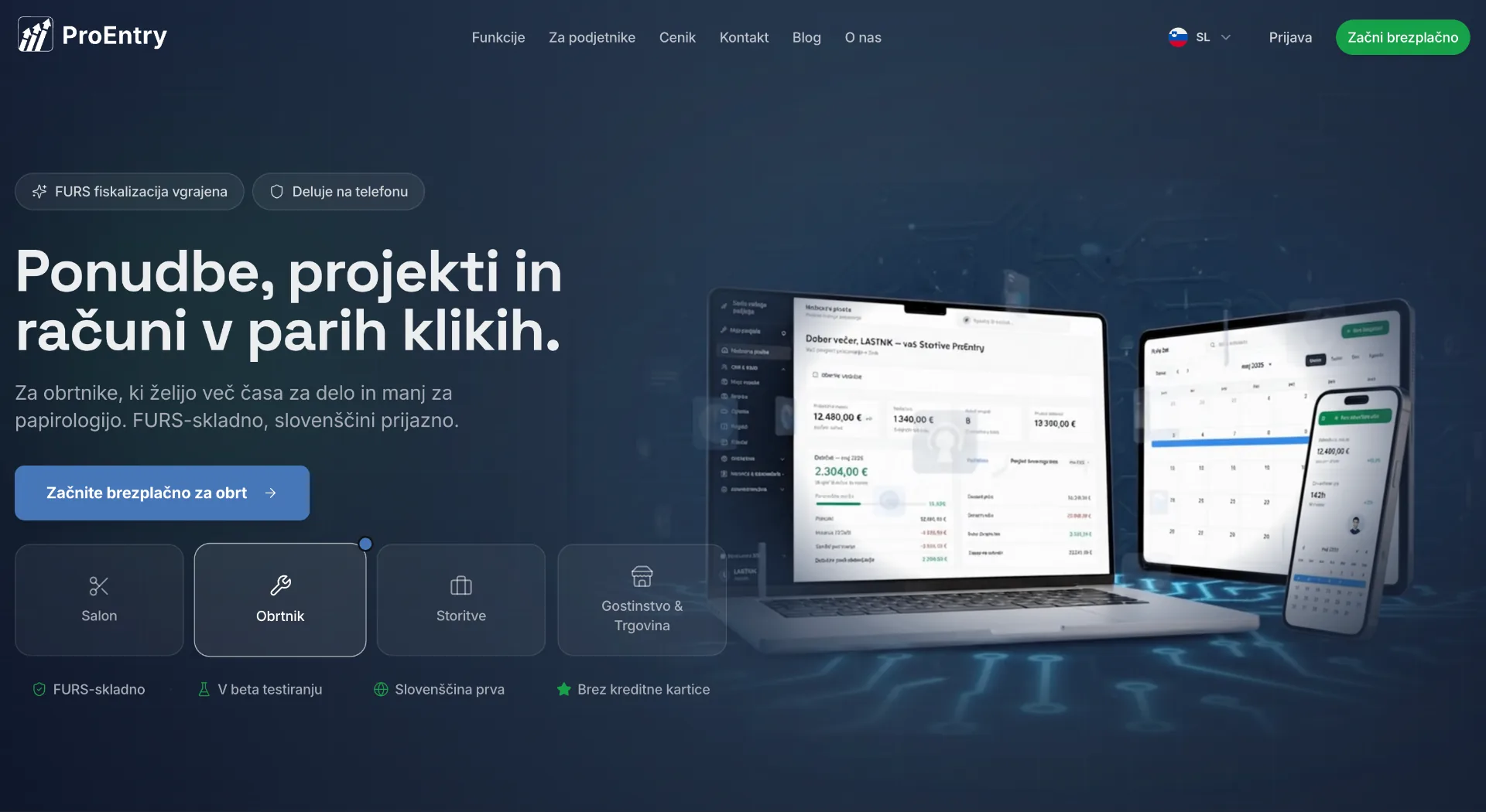 ProEntry — predogled aplikacije